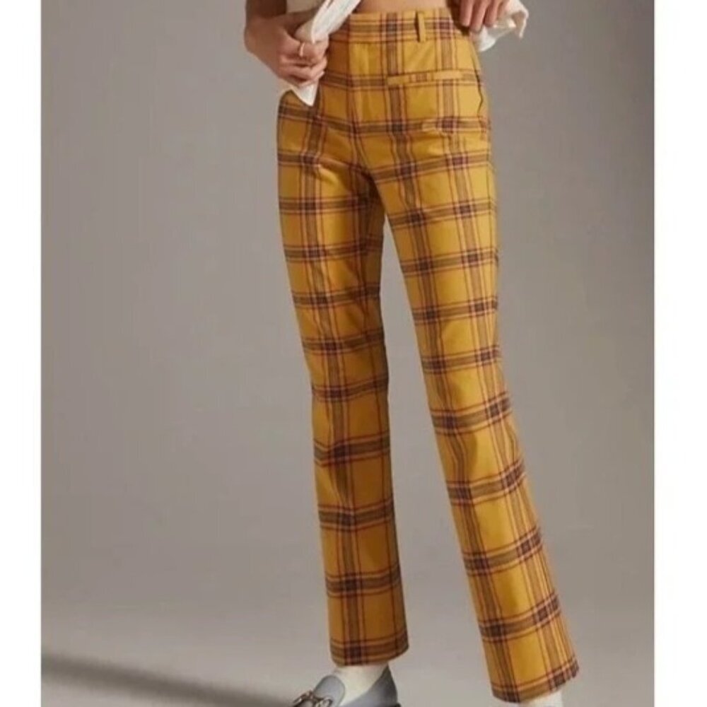 Anthropologie Tartan Check Plaid Yellow Pants Academia Clueless Women's 0